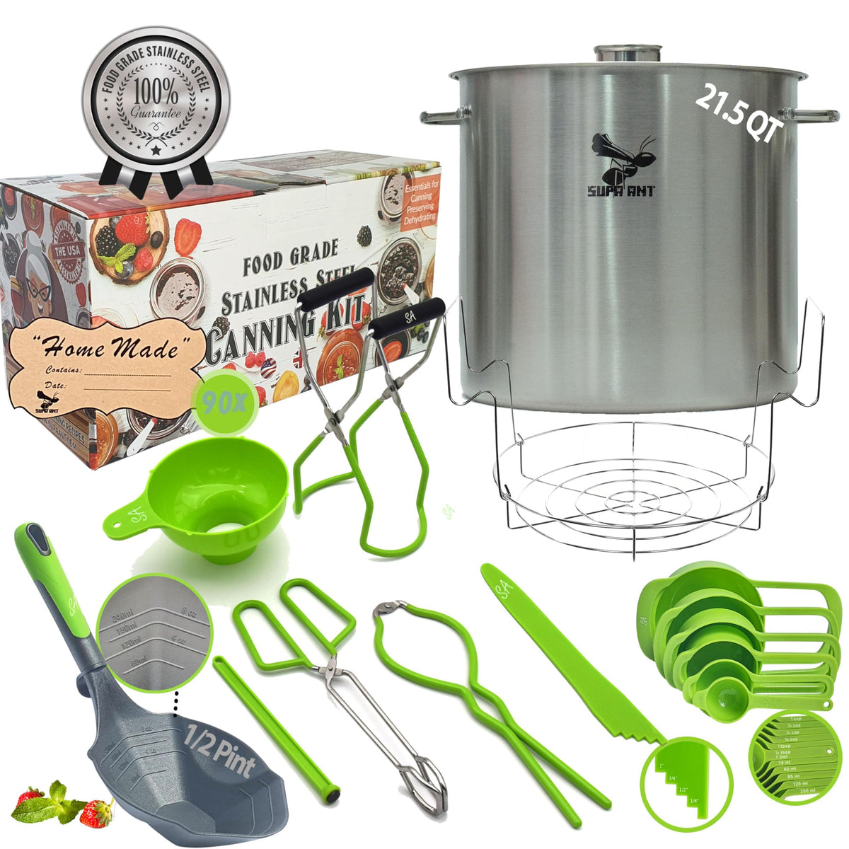 Food-Grade Stainless Steel Canning Pot with Rack and Lid, Large Water Bath Canner, Full Home Canning Supplies Starter Kit | All-in-One Kitchen Tools & Accessories Set | by Supa Ant
