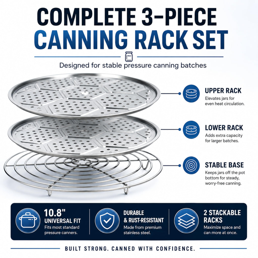 Supa Ant 10.8in Canning Rack for Pressure Canner (3pcs) - Stainless Steel, Stackable & Heavy-Duty Rack with Base - Universal Fit, Compatible with Supa Ant, Presto, All American & More