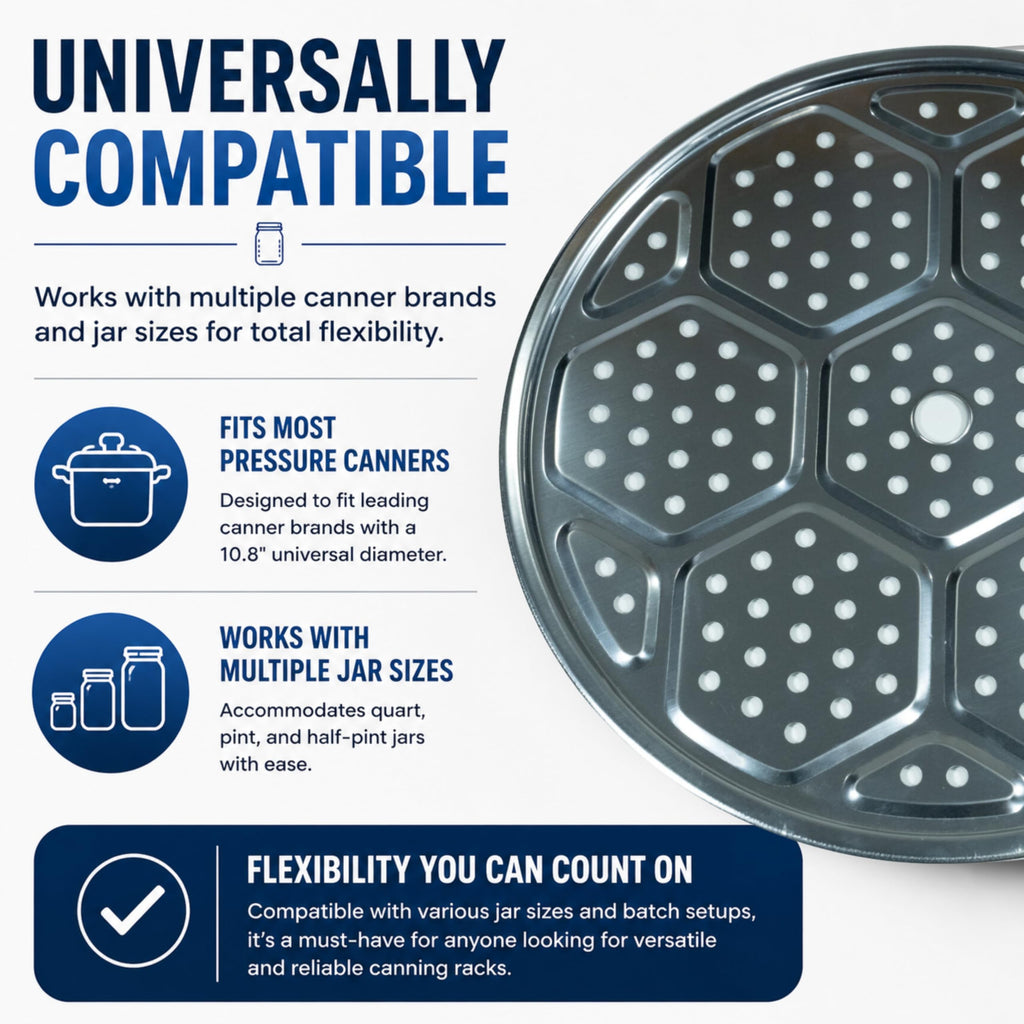 Supa Ant 10.8in Canning Rack for Pressure Canner (3pcs) - Stainless Steel, Stackable & Heavy-Duty Rack with Base - Universal Fit, Compatible with Supa Ant, Presto, All American & More