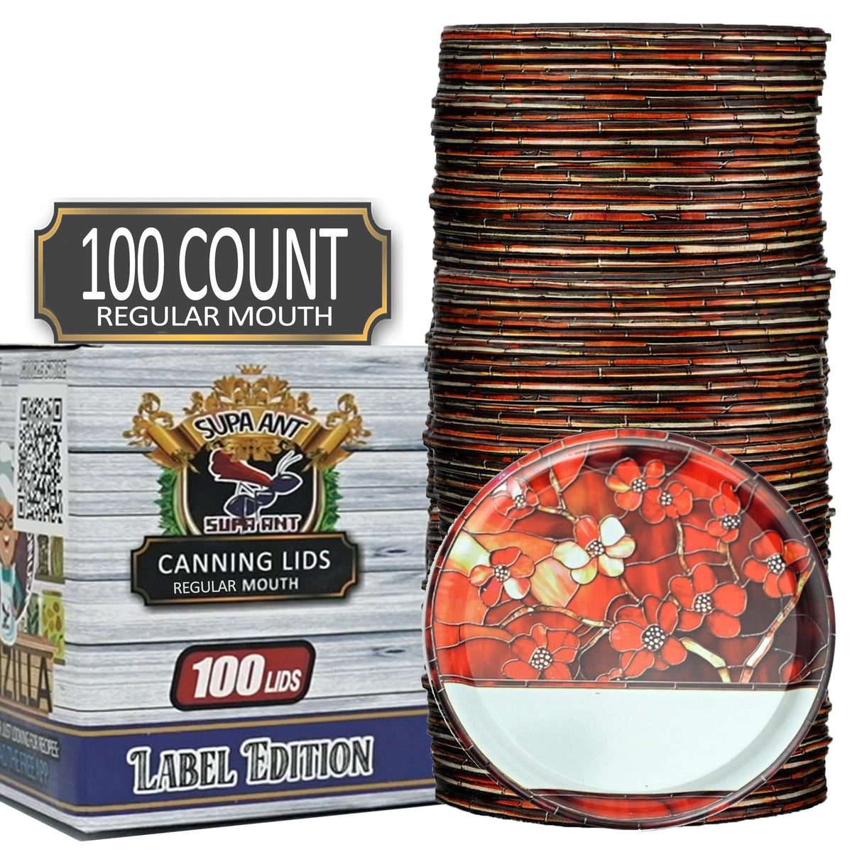 Supa Ant Canning Lids -Food Grade Thickest BPA/BPS free Mason Jar Lids & Canning Supplies -Canning Jars Lid for Mason Jars. Airtight seal Can Lids & Canning Jar Lids-100pk