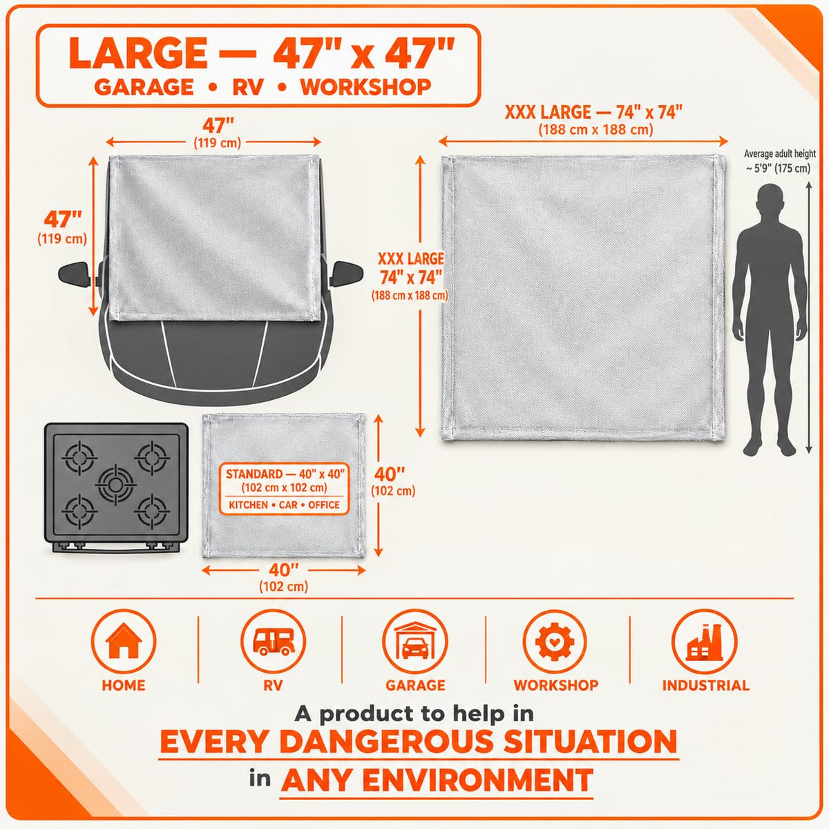 Fire Blanket - 1500F CE Certified  Emergency Fire Blanket for Home & Kitchen