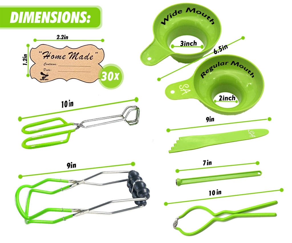 Supa Ant Canning Supplies - USA Assembled & Certified Food Grade Stainless Steel Starter Set Canning Kit for Beginners - Wide Kitchen Funnel, Jar Lifter and Wrench, Bubble Popper/Measurer, Lid Lifter
