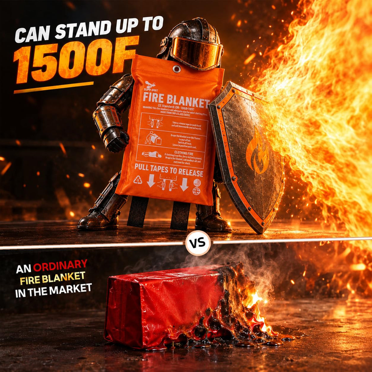 Fire Blanket - 1500F CE Certified  Emergency Fire Blanket for Home & Kitchen