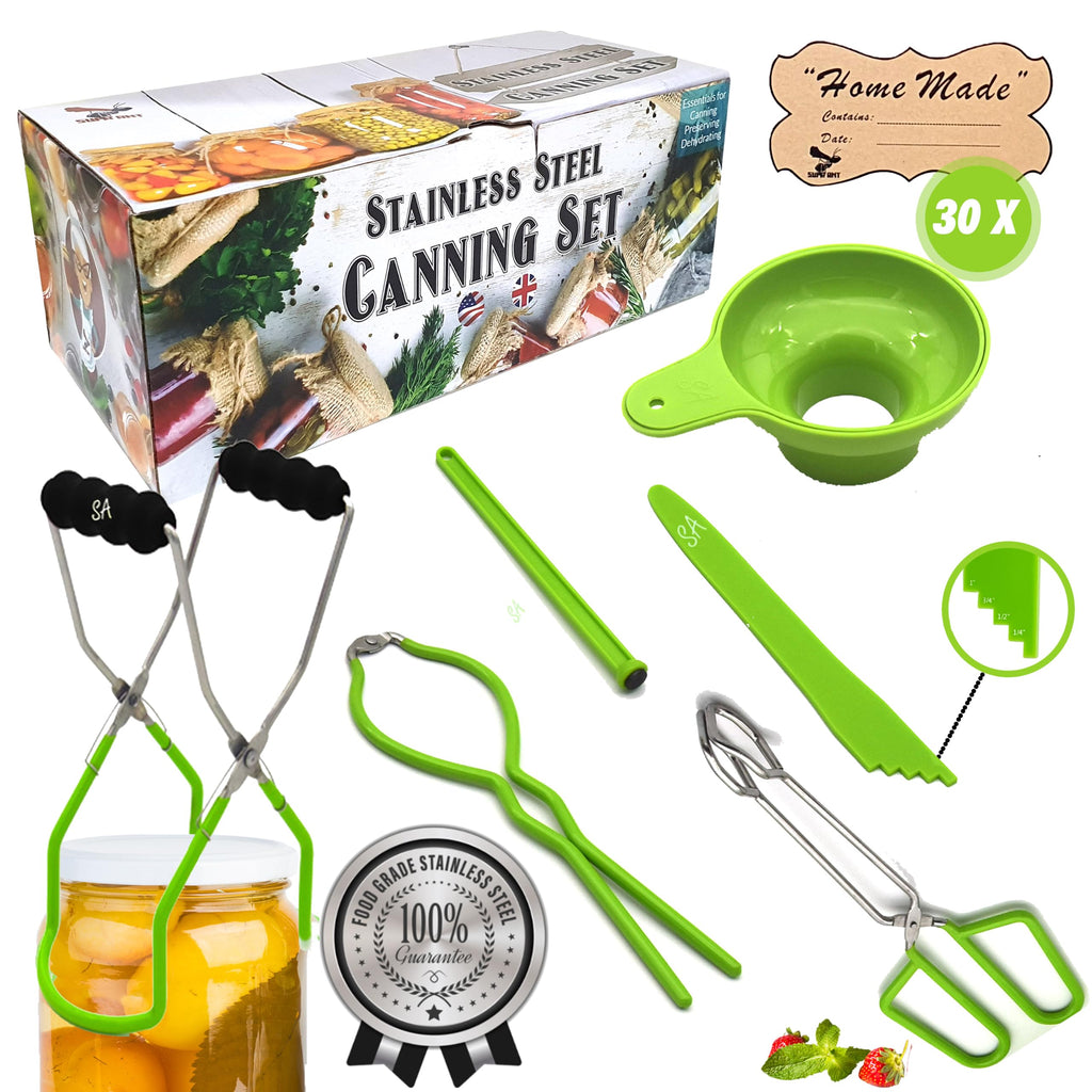 Supa Ant Canning Supplies - USA Assembled & Certified Food Grade Stainless Steel Starter Set Canning Kit for Beginners - Wide Kitchen Funnel, Jar Lifter and Wrench, Bubble Popper/Measurer, Lid Lifter