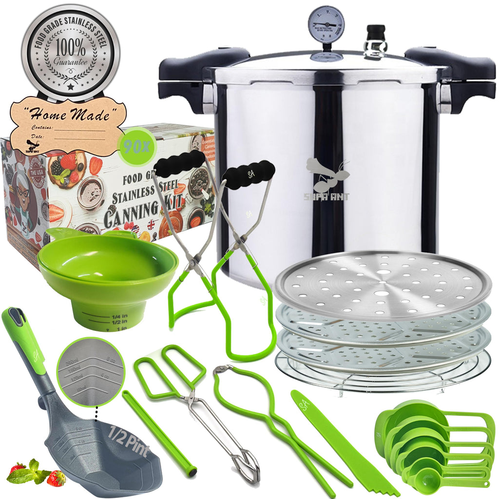 Supa Ant Canning Supplies - USA Assembled & Certified Food Grade Stainless Steel Starter Set Canning Kit for Beginners - Wide Kitchen Funnel, Jar Lifter and Wrench, Bubble Popper/Measurer, Lid Lifter