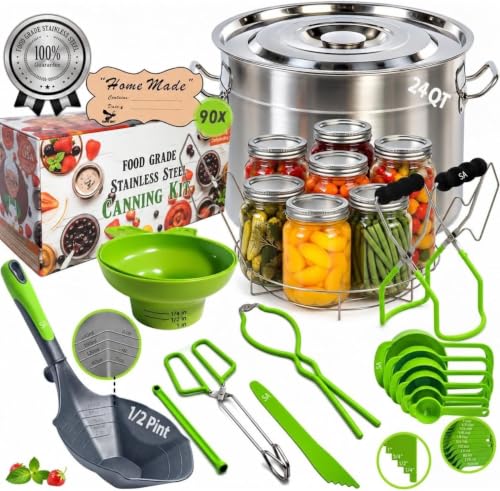 Food-Grade Stainless Steel Canning Pot with Rack and Lid, Large Water Bath Canner, Full Home Canning Supplies Starter Kit | All-in-One Kitchen Tools & Accessories Set | by Supa Ant