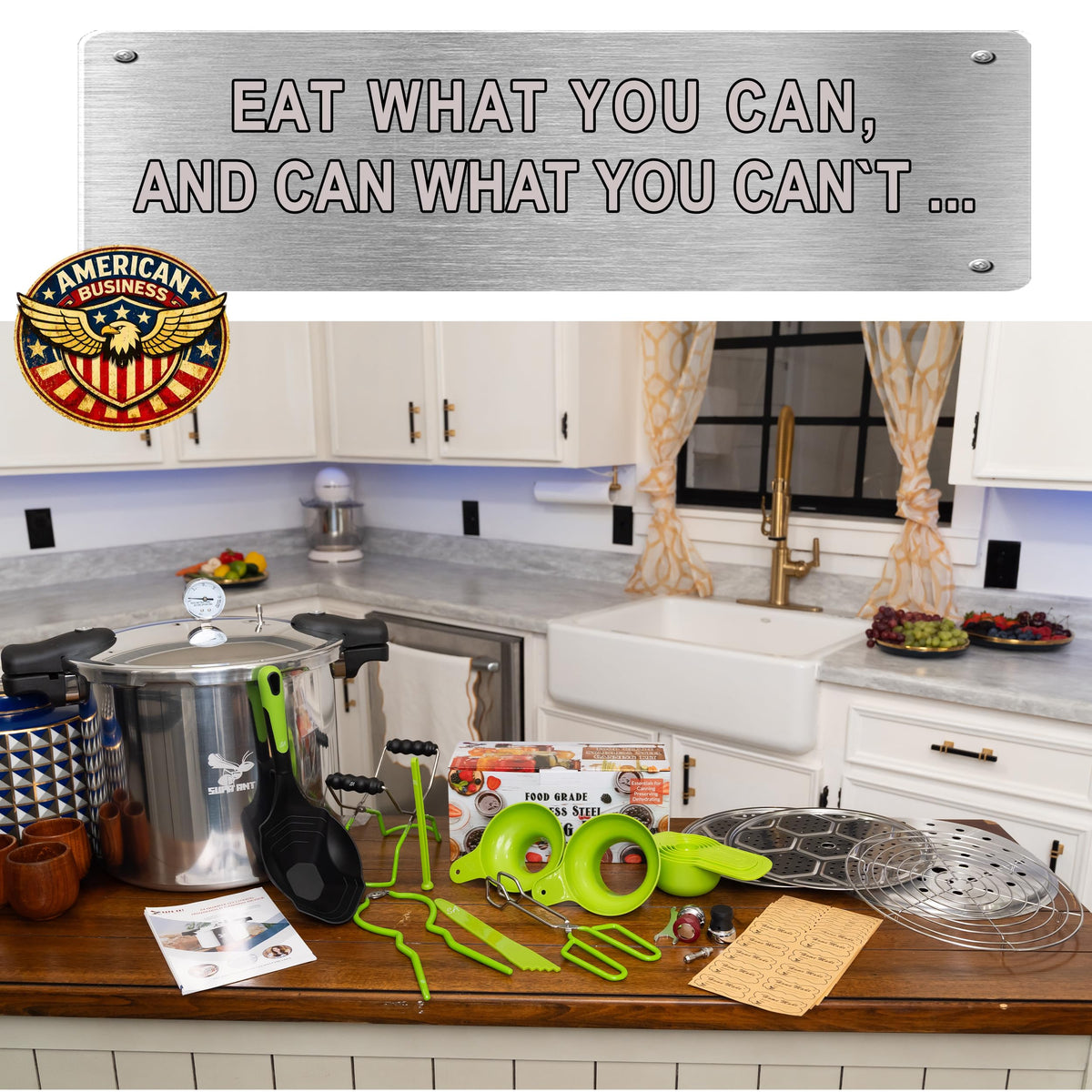 Supa Ant Canning Supplies - USA Assembled & Certified Food Grade Stainless Steel Starter Set Canning Kit for Beginners - Wide Kitchen Funnel, Jar Lifter and Wrench, Bubble Popper/Measurer, Lid Lifter