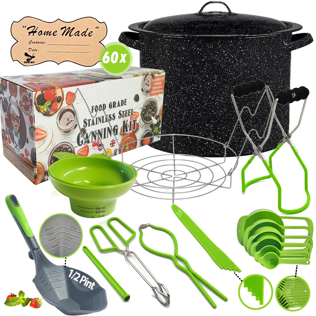 Supa Ant Canning Supplies - USA Assembled & Certified Food Grade Stainless Steel Starter Set Canning Kit for Beginners - Wide Kitchen Funnel, Jar Lifter and Wrench, Bubble Popper/Measurer, Lid Lifter