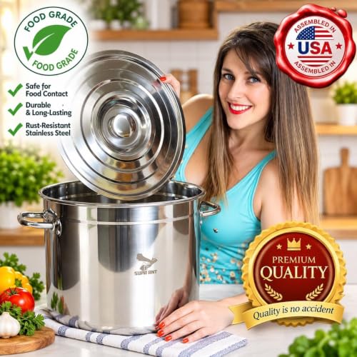 Food-Grade Stainless Steel Canning Pot with Rack and Lid, Large Water Bath Canner, Full Home Canning Supplies Starter Kit | All-in-One Kitchen Tools & Accessories Set | by Supa Ant